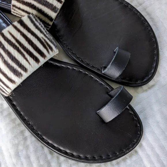 B&B Greek Sandals Black Leather Zebra Toe Loop Sandals 42 EU / 10.5 - 11 US - Picture 3 of 10